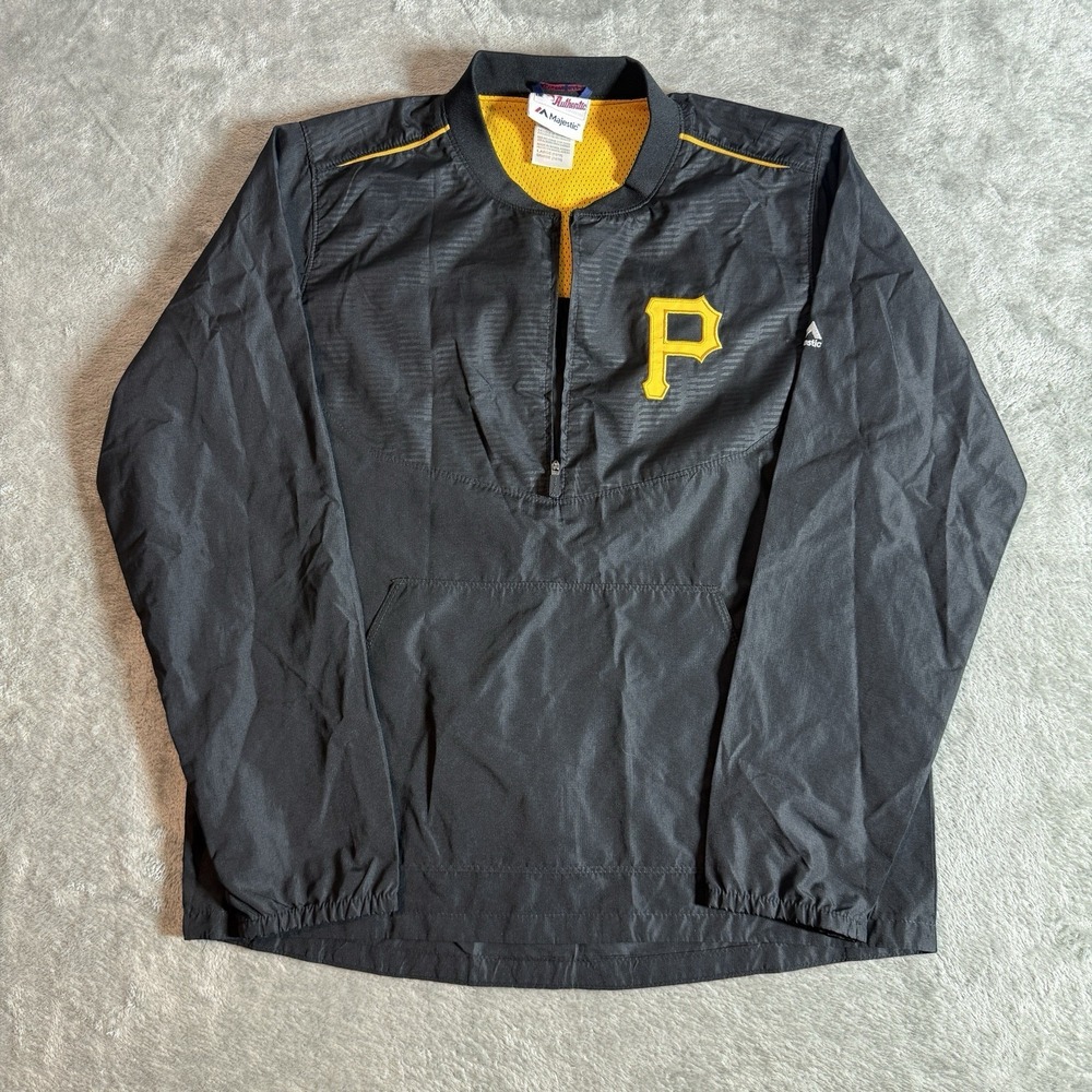 Majestic Pittsburgh Pirates Youth Large 14/16 Black 1/4 Zip Batting Jacket Base